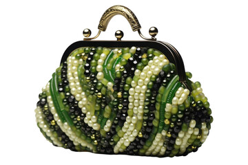 Elegant beaded handbag with green and pearl embellishments