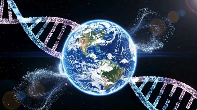 Earth inside glowing DNA helix animation
 - Powered by Adobe