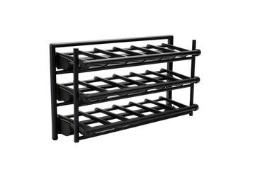 Black metal wine rack with three tiers for storage