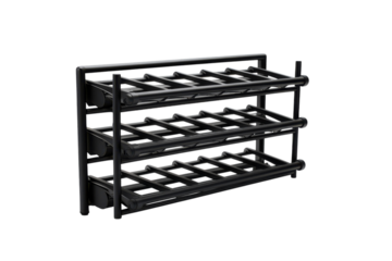 Black metal wine rack with three tiers for storage