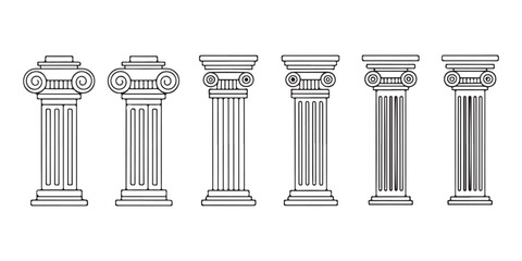 Set of Ancient Architectural Columns, Classical Greek and Roman Pillar Vector Silhouettes