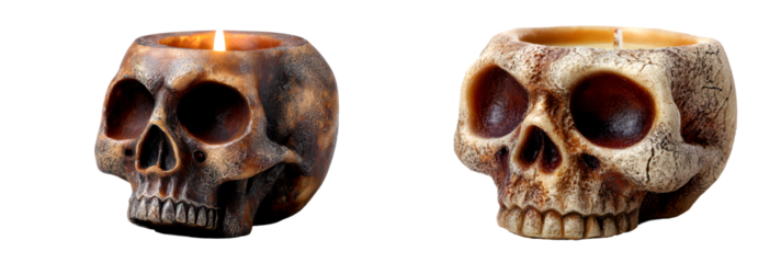 Decorative Skull Candle Holders for Halloween Celebrations Isolate on Transparent Background, cutout, png