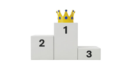 Isolated ranking platform with numbers and a crown, podium for winner of competition