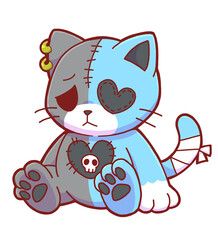 Creppy cute Gothic Plush Cat - Light Blue and Black