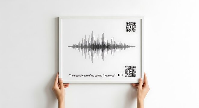 Framed Soundwave of "I Love You" with QR Codes photo stock