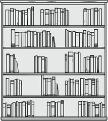 Smooth line outline of a bookshelf with stacked books 2 © rokeya