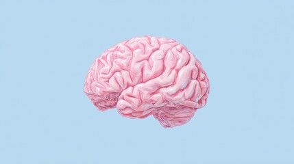 Human Brain Illustration on a Light Blue Background Showcasing Detailed Anatomical Features and Complexity, Perfect for Educational Purposes