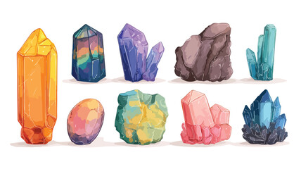 Vibrant Gemstones Rocks Minerals Cartoon Illustration Vector