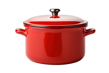 Shiny red enamel pot with lid