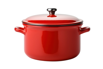 Shiny red enamel pot with lid