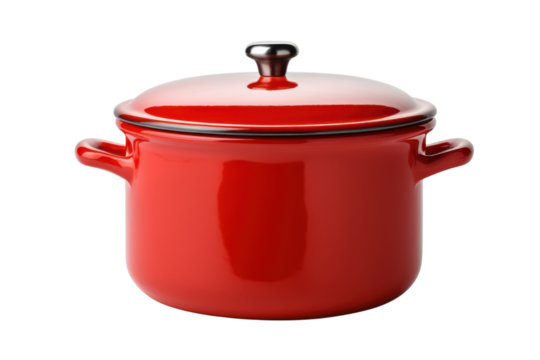 Shiny red enamel pot with lid