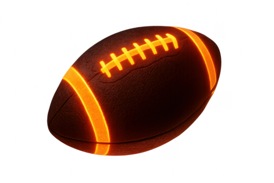 American football ball glowing neon lines transparent