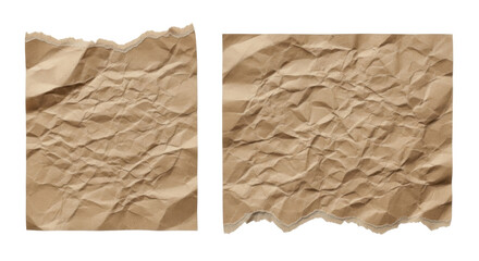Isolated crumpled Kraft paper sheet with ragged edges great for crafting and vintage designs