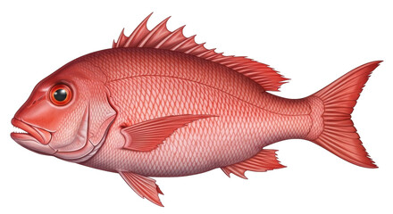 Isolated Red Snapper Lutjanus campechanus fish, detailed illustration, sea life, wildlife