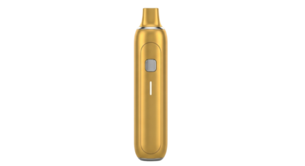 Isolated vaping device in golden finish for e-cigarette enthusiasts, vaporizers on display