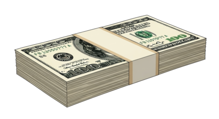Isolated stack of one hundred dollar bills, illustrating wealth, money, and financial success
