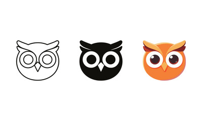 Minimalist Owl Head Avatar Icon Set - Outline, Solid, and Colorful Vector Symbol of Bird and Mascot