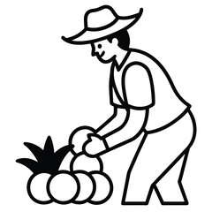 farmer harvesting vegetables vector line art icon