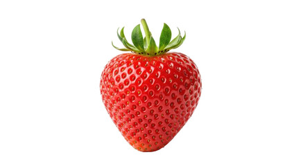 Isolated ripe strawberry, fresh summer fruit with red color and green stem, for healthy food