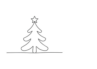 Simple hand drawn outline of a christmas tree with a star on top on a white background
