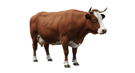 Isolated brown cow standing in studio, farm animal, domestic cattle, agricultural farming