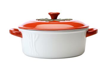 Stylish white pot with orange lid for cooking meals