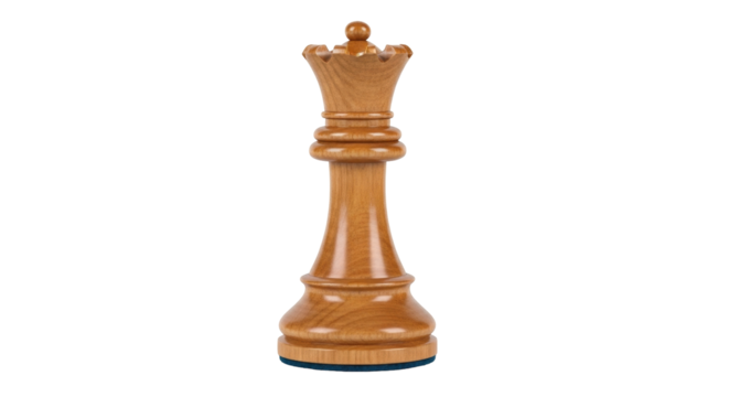 Isolated wooden chess piece of the queen, beautifully crafted and ready for a board game