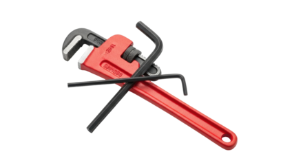 Isolated pipe wrench tool with hex keys ready for repair in construction or plumbing work