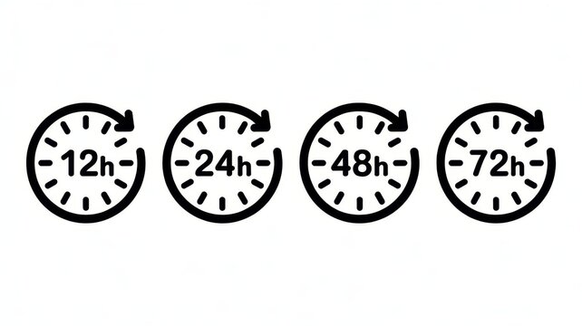 Time's Swift Passage: A graphic display of time increments, represented by a series of clocks with arrows, indicating the passage of hours in clear, concise visual format.