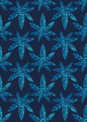  Blue watercolour mervana leave textured Black ground seamless abstract pattern