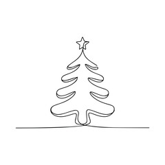 Minimalist single line drawing of a christmas tree with a star on top