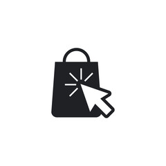 Cursor click pointer on shopping bag icon.