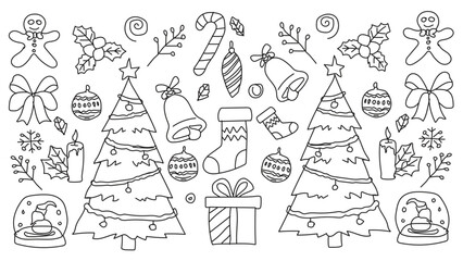 Christmas Doodle Elements on White Background Keywords christmas, holiday, festive, decoration