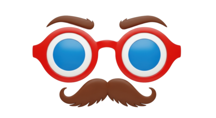 Isolated masquerade accessory for disguise party, glasses, eyebrows and mustache mask