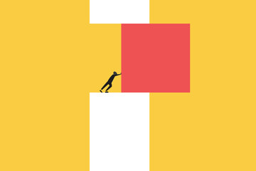 Fototapeta premium Businessman push block. concept of Business achievement , completion, achieving goal, plan