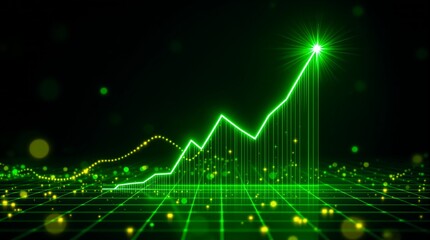 Glowing Green Digital Stock Chart Line Soaring Upward for Financial Growth Success