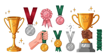 Isolated Achievement, prizes, trophies, medals, rewards for winners or successful contests