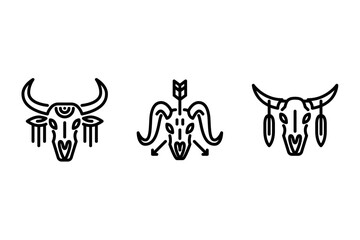 Ethnic animal Skull outline icon. Tribal Skull line art illustration.