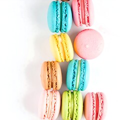 A close-up shot displays colorful, gourmet cookies arranged on a white background, capturing their textures and vibrant hues