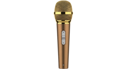 Isolated golden microphone for karaoke or singing performances, professional audio recording
