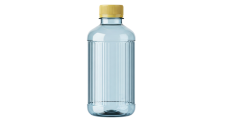 Isolated light blue water bottle with a yellow cap for hydration, on a simple background