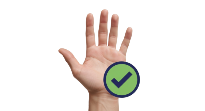 Isolated hand with check mark near wrist. Healthy approval concept for healthcare and safety