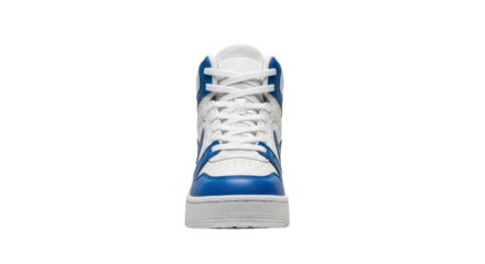 Isolated high top basketball shoe with blue trim for fashion apparel, cutout style
