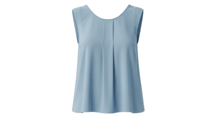 Isolated sleeveless summer blouse in light blue, casual female fashion, front view