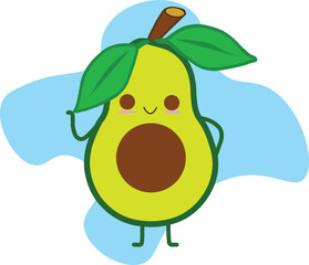 Adorable Avocado Character Illustration with Kawaii Style and Pastel Background Hues