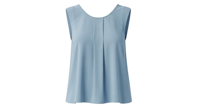 Isolated sleeveless summer blouse in light blue, casual female fashion, front view