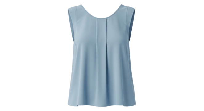 Isolated sleeveless summer blouse in light blue, casual female fashion, front view