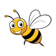 Cute cartoon bee flying with happy expression and yellow black stripes