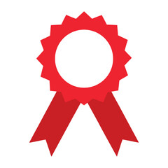 Red award ribbon with blank center recognizing achievement and success
