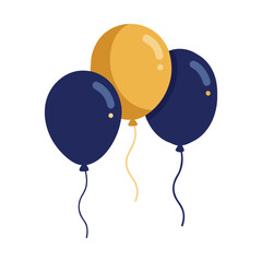 Three festive balloons dark blue and gold celebration party decorations © Achinto